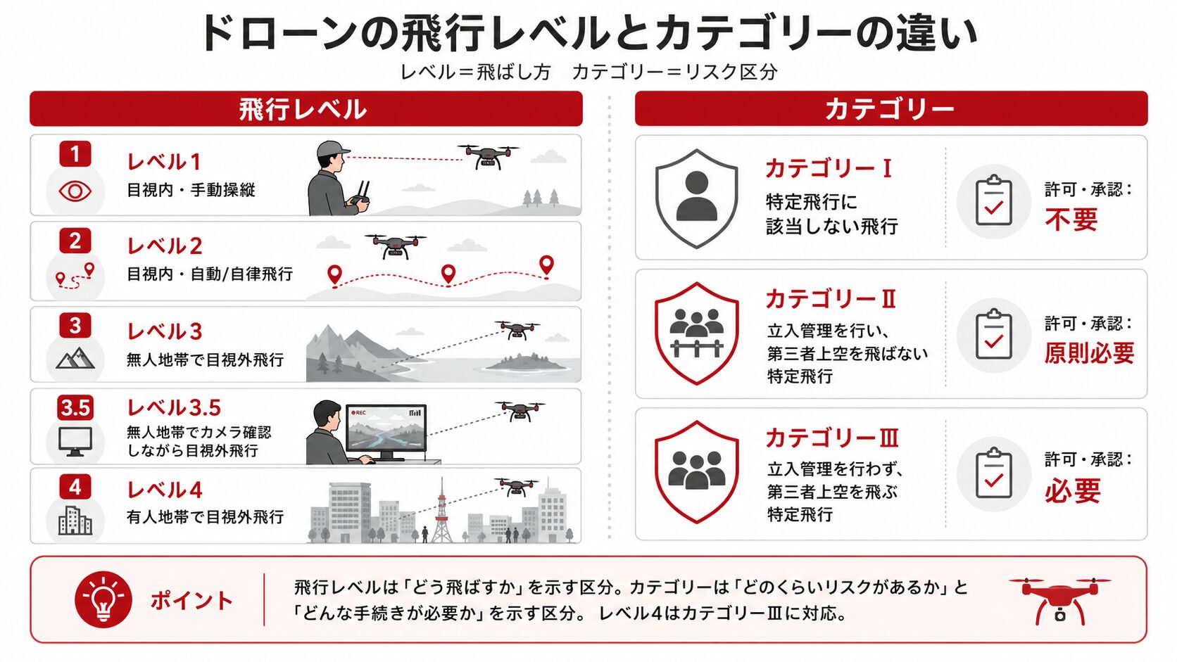 ドローンの飛行レベルとカテゴリーの違い